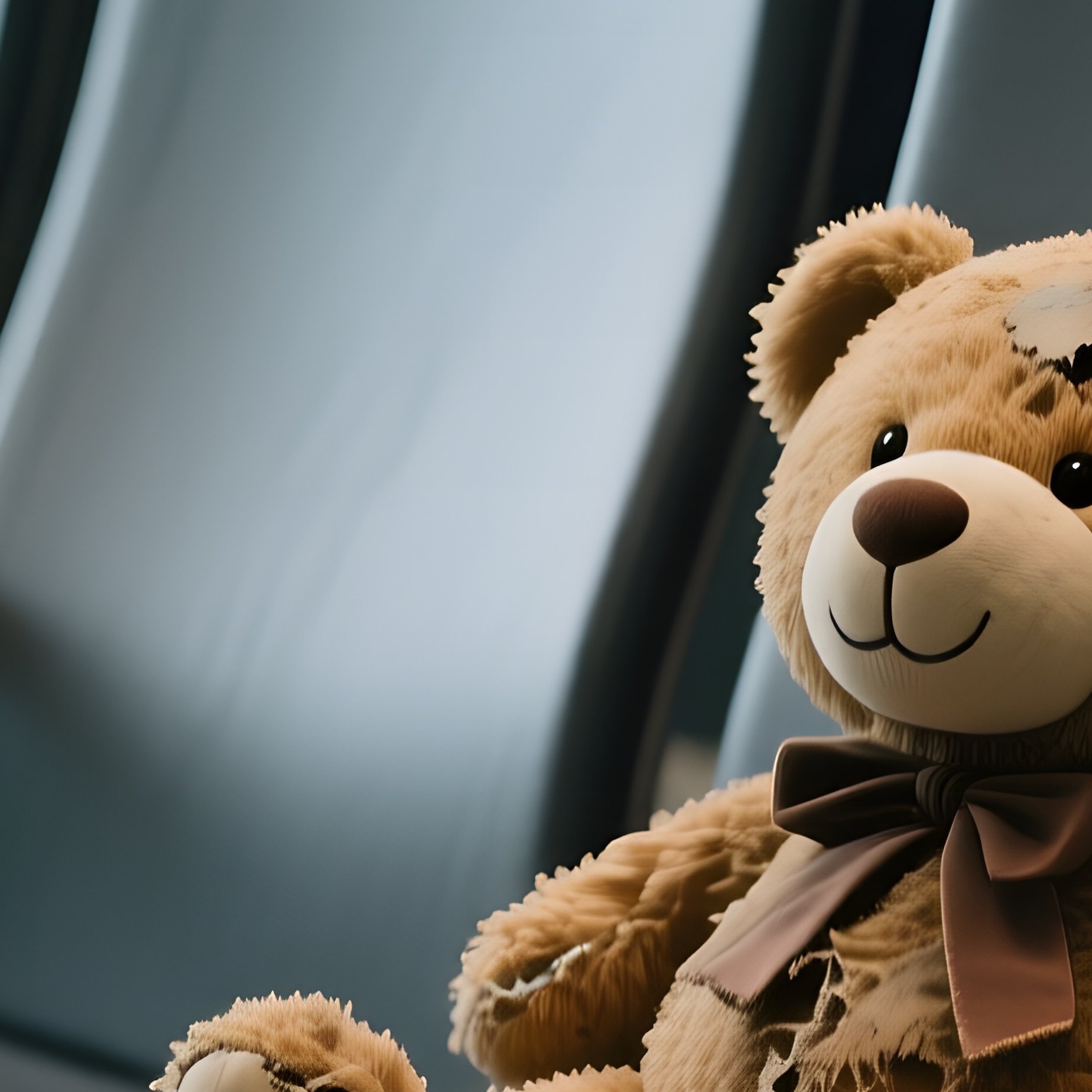 Lost Toy: A Poignant Photograph Of A Small, Worn Teddy Bear Left Behind On An Empty Airport Seat In A Quiet Corner Of A Terminal. - Full Resolution Quality Preview