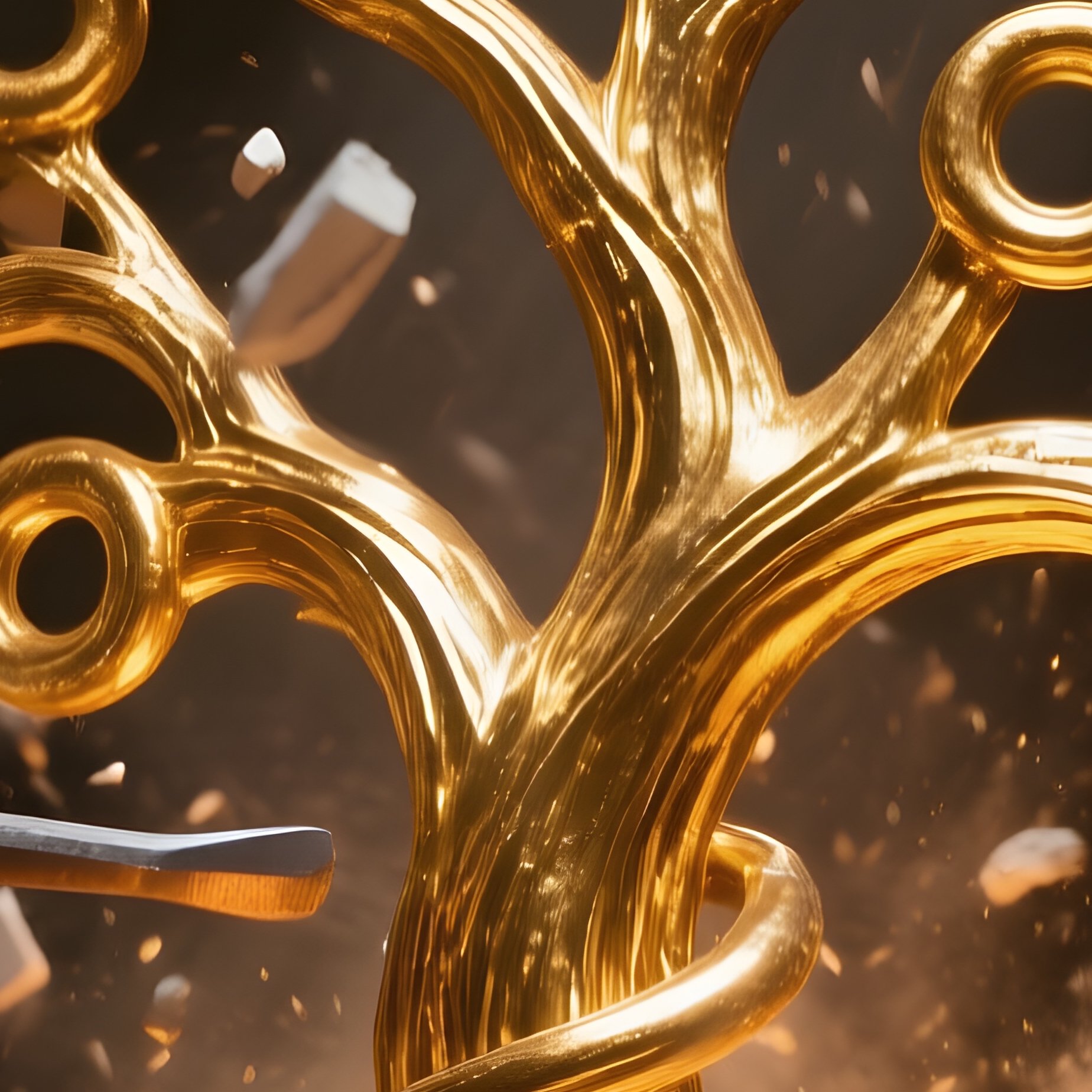 Lost Wax Casting Plaster Mold Breaking To Reveal Gold Tree Of Rings - Full Resolution Quality Preview