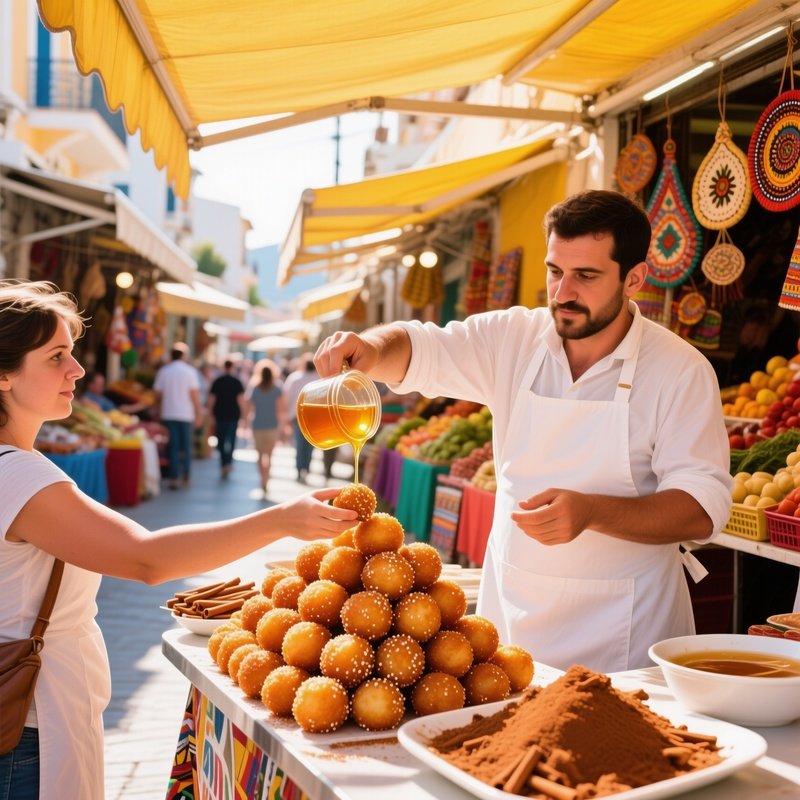 Loukoumades As A Cultural Symbol In A Greek Market