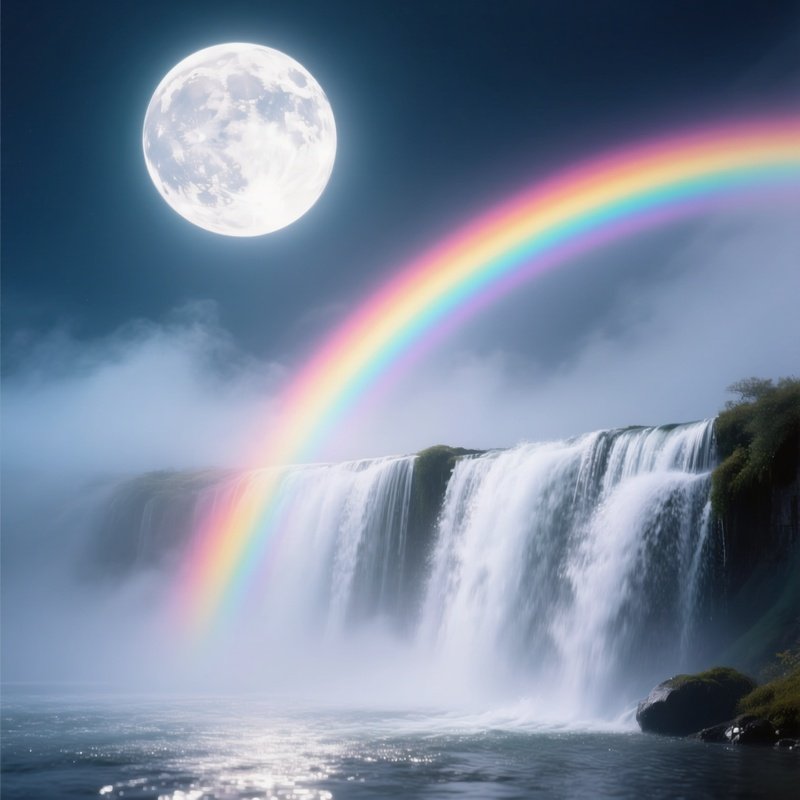 Lunar Rainbow Waterfall Full Moon