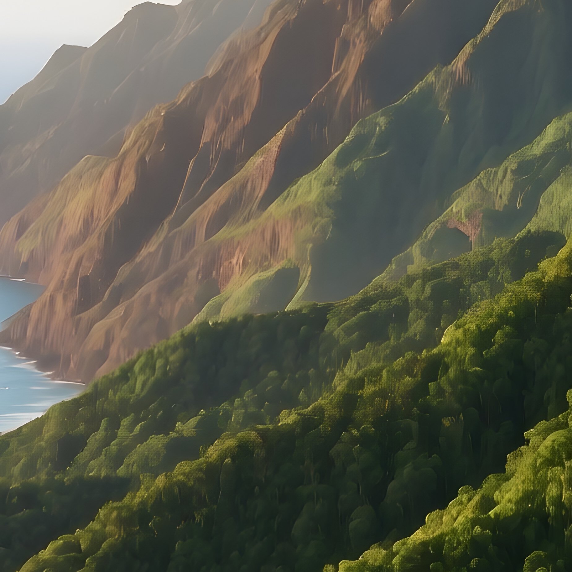 Lush Mountain Landscape Overlooking The Ocean Landscape Nature - Full Resolution Quality Preview