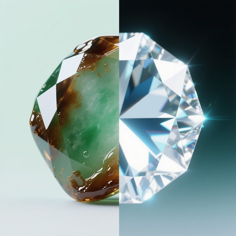 Luster Comparison Jade Vs Cubic Zirconia Abstract