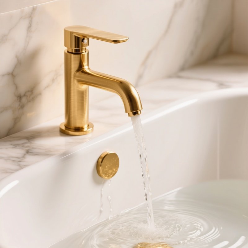 Luxurious Brushed Gold Bathtub Faucet Turning On Water