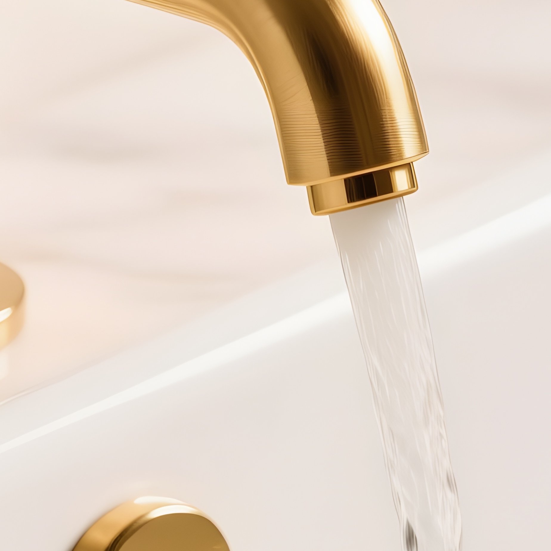 Luxurious Brushed Gold Bathtub Faucet Turning On Water - Full Resolution Quality Preview