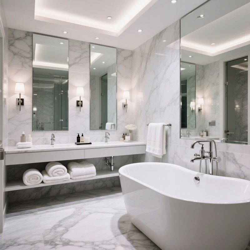 Luxury Bathroom With Reflective Atmosphere