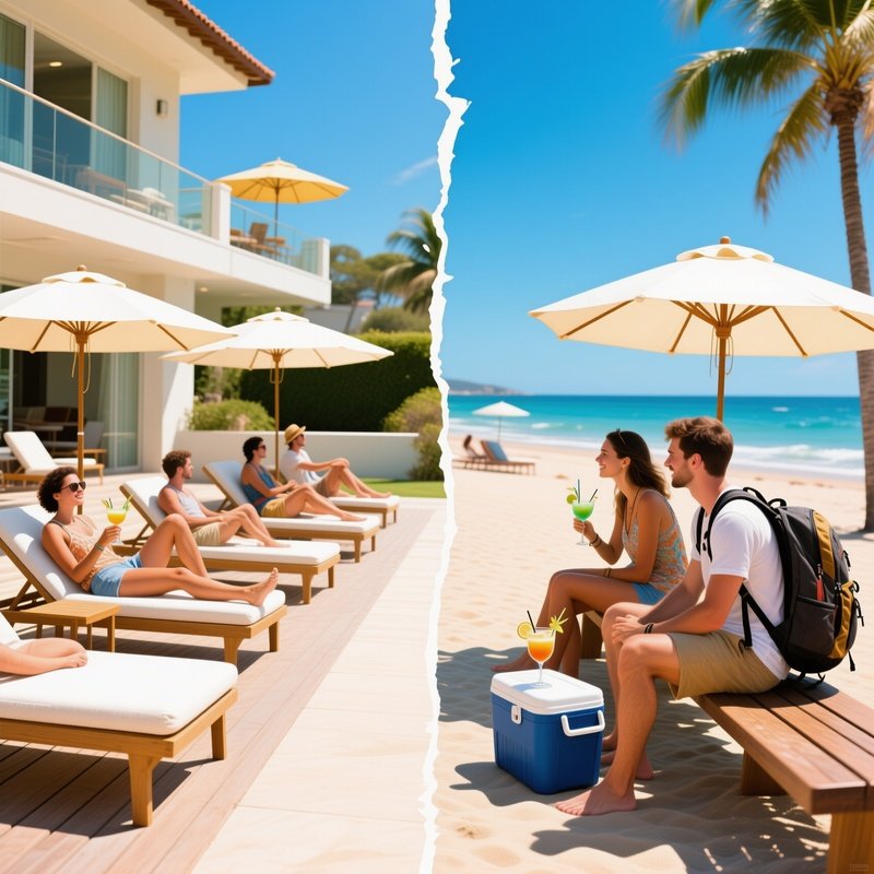 Luxury Travel Versus Budget Travel On A Beach