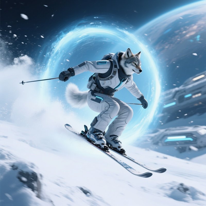 Lynx Frost Ski Jump Mid Flight Snow Halo Science Fiction