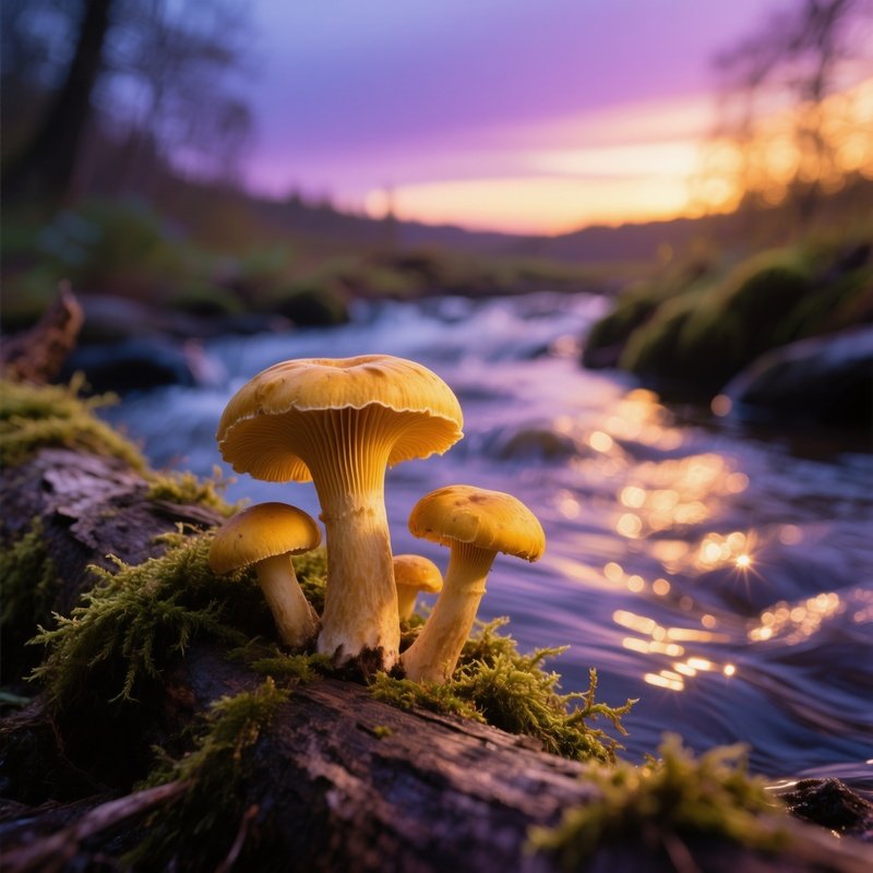 Macro Chanterelle Mushrooms Twilight Brook