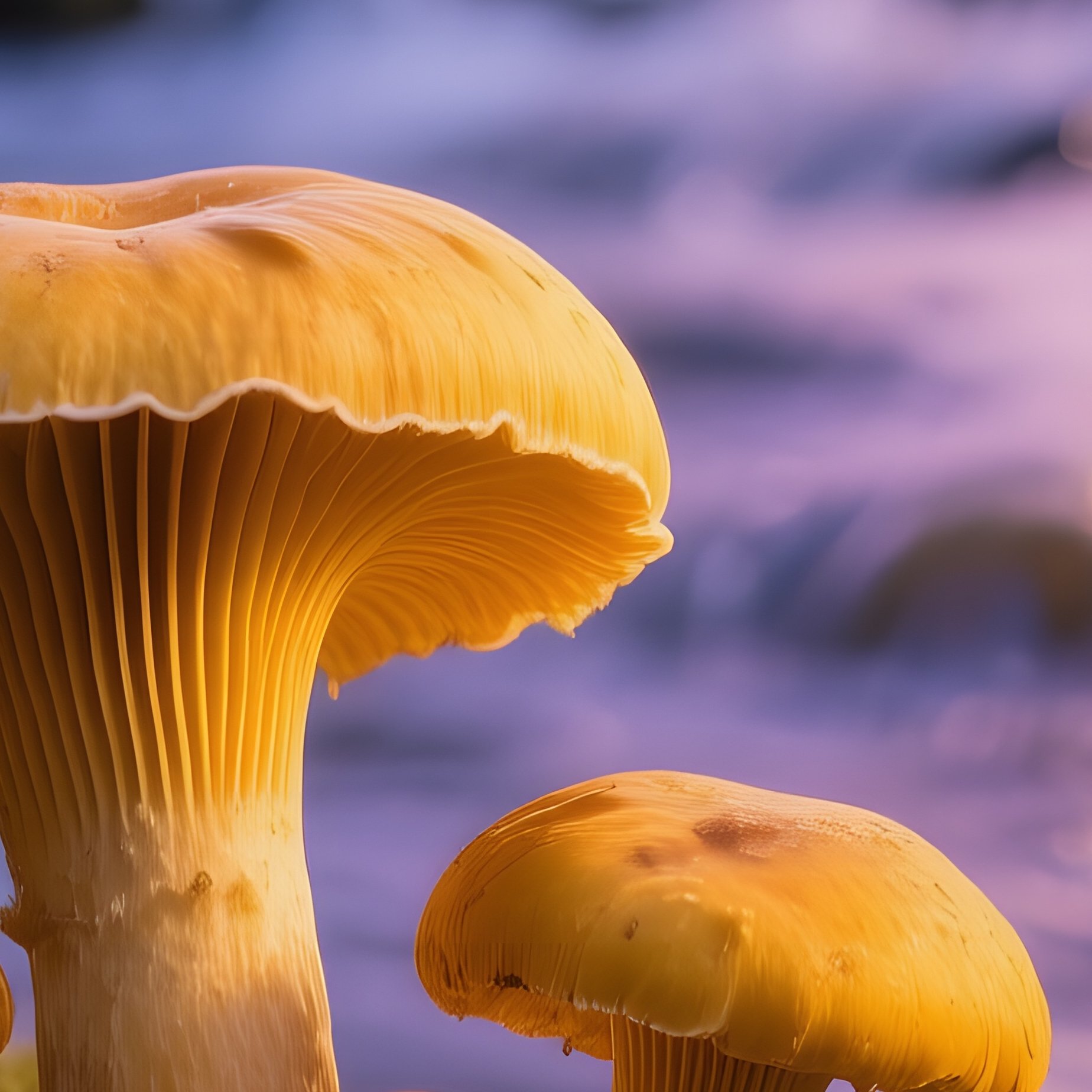 Macro Chanterelle Mushrooms Twilight Brook - Full Resolution Quality Preview
