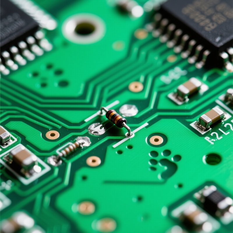 Macro Shot Of Green Circuit Board With Silver Solder Points