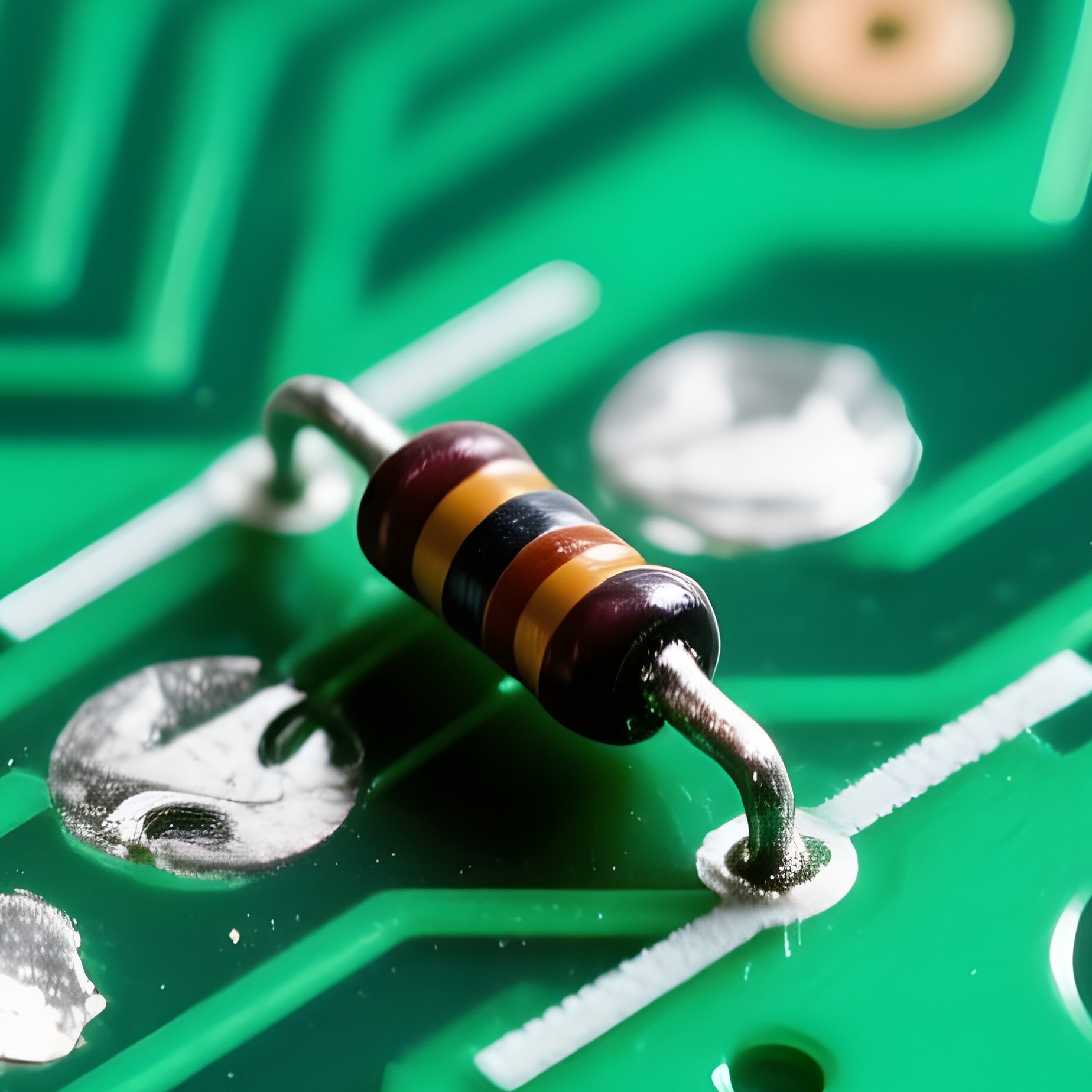 Macro Shot Of Green Circuit Board With Silver Solder Points - Full Resolution Quality Preview