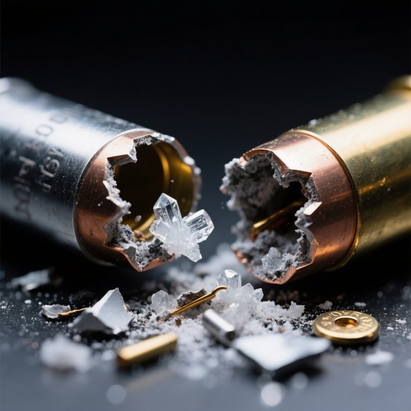 Macro Shot Of Spent 308 Winchester Case Split Open Revealing Jagged Primer Remnants And Powder