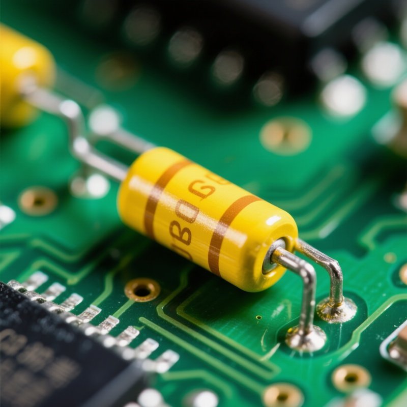Macro Tantalum Capacitor Yellow On Circuit Board