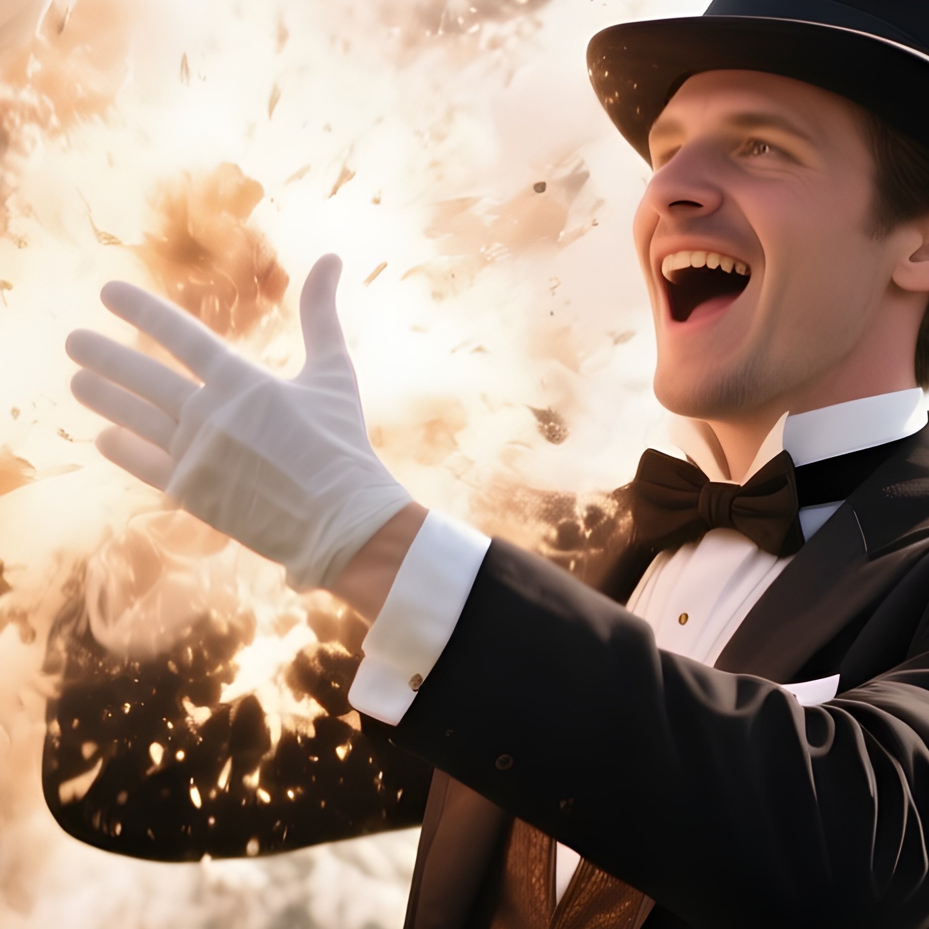 Magician Assistant Revealing Doves In Flight - Full Resolution Quality Preview