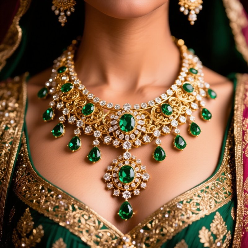 Maharaja Necklace Patiala Style Opulent Diamond Emerald Chest Jewelry