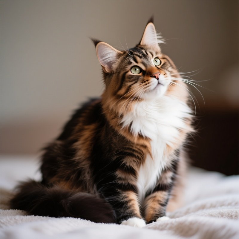 Maine Coon Cat Sitting Head Tilted