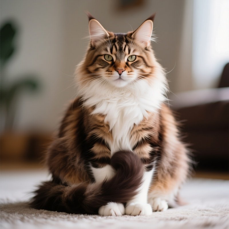 Maine Coon Cat Sitting With Tail Wrapped Around Paws