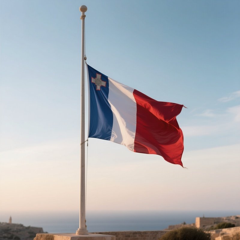 Malta Flag Half Mast Wind Calm Light