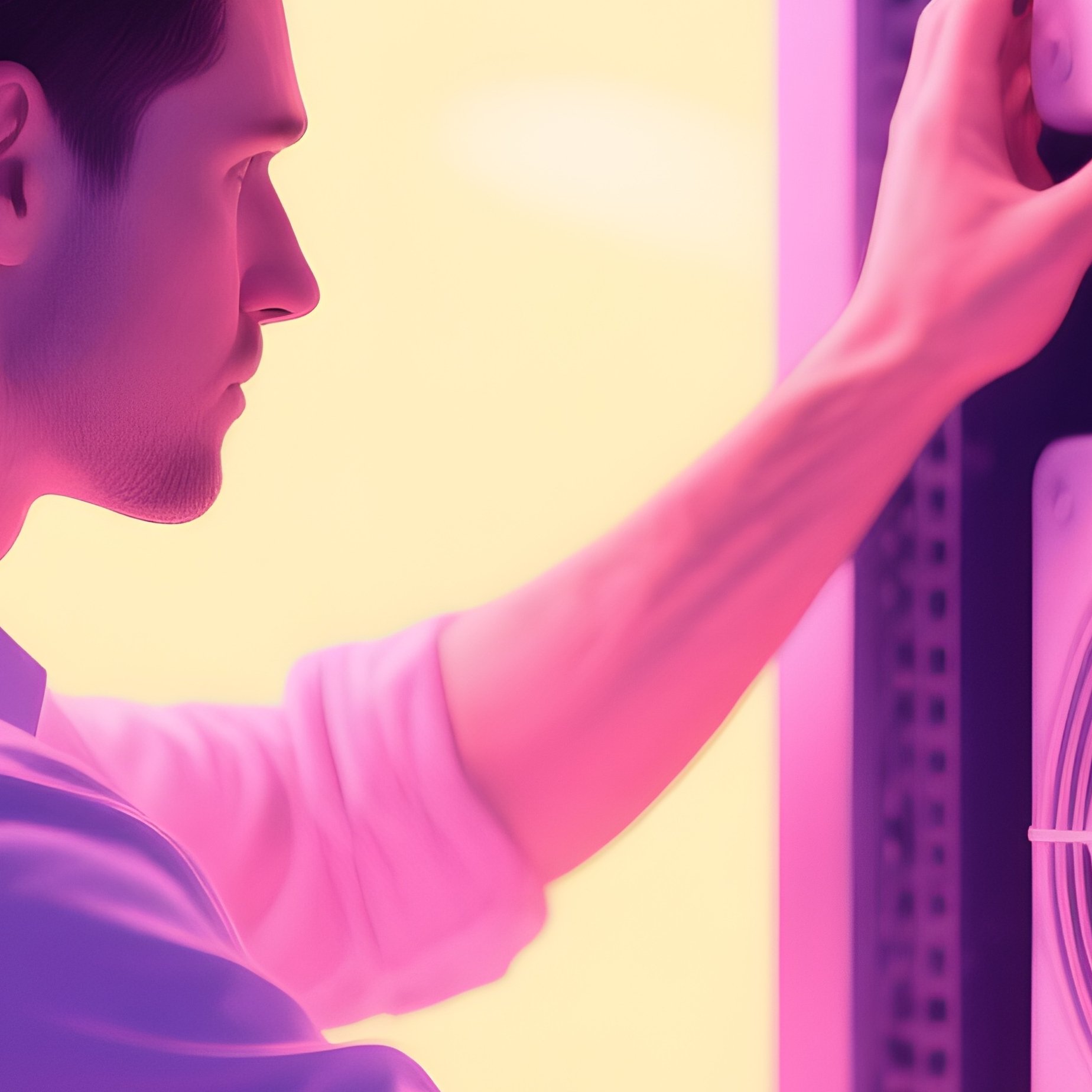 Man Adjusting Cooling Fans In Server Unit Abstract - Full Resolution Quality Preview