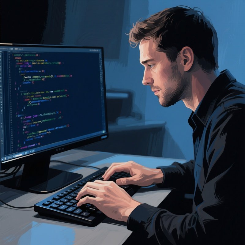 Man Typing Code Photorealistic Illustration