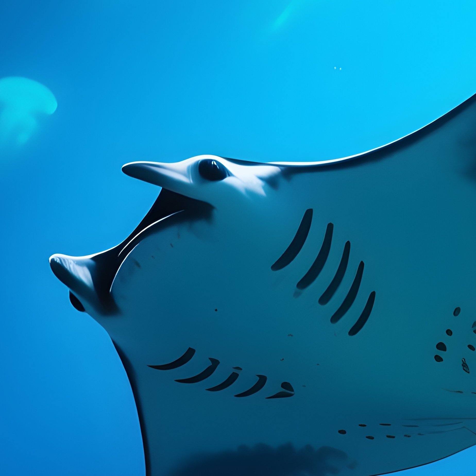 Manta Ray With Glowing Jellyfish - Full Resolution Quality Preview