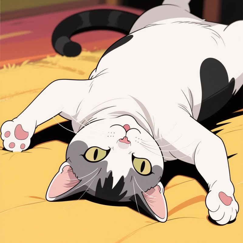 Manx Cat Head Upside Down Lying Back Anime