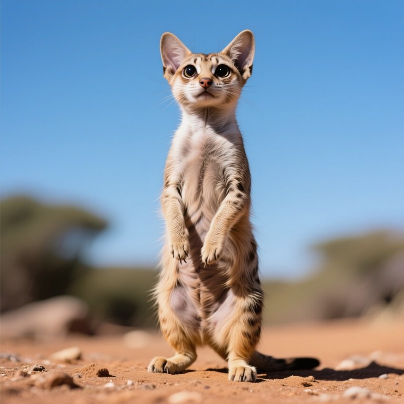 Manx Cat Standing On Hind Legs Like Meerkat