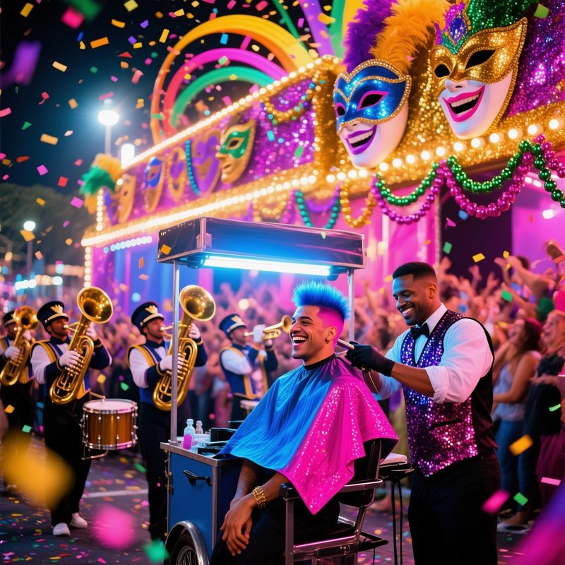 Mardi Gras Parade Float Confetti Mobile Barber