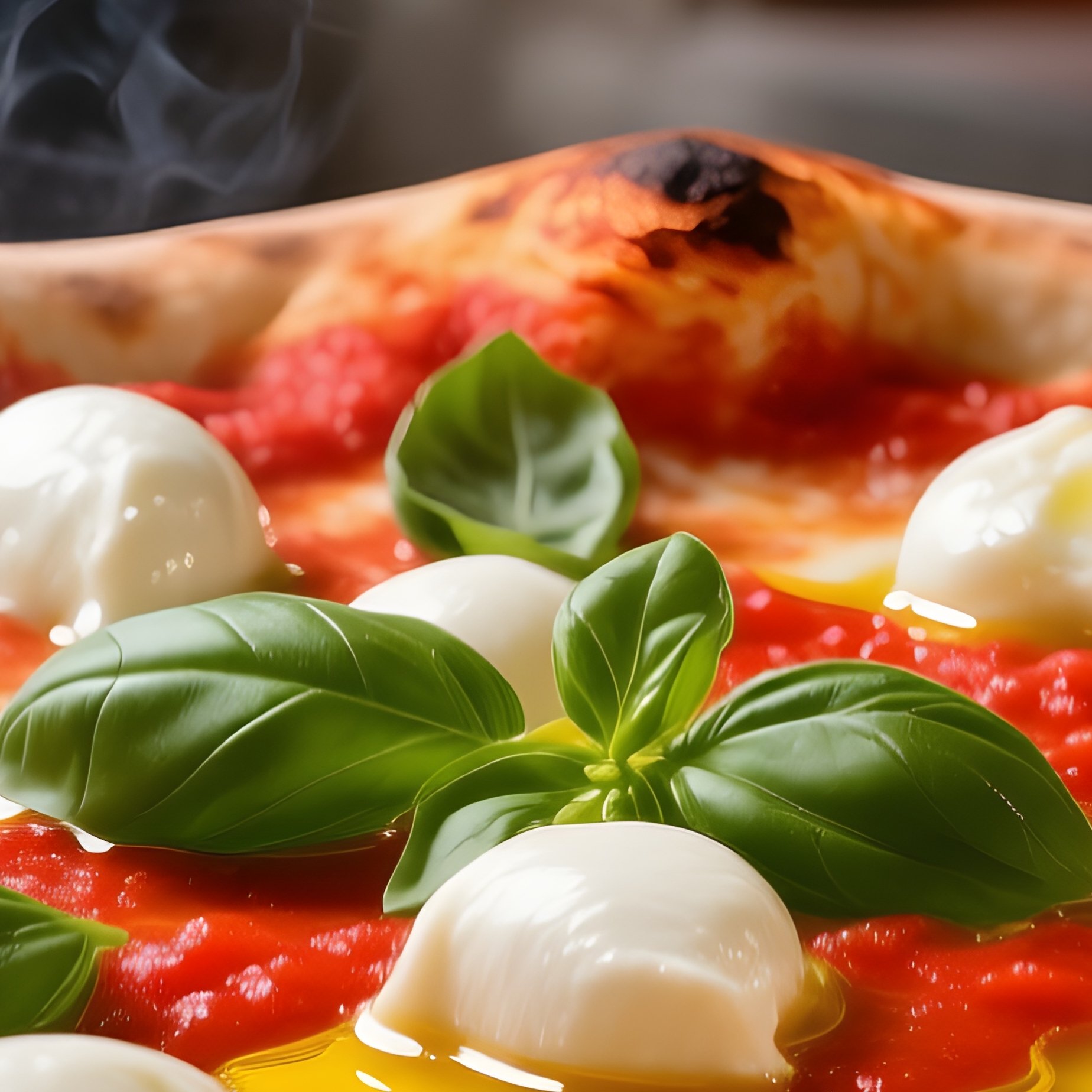 Margherita Pizza Wood Fired Dough San Marzano Tomato Sauce Fresh Mozzarella Basil Leaves Extra Virgin Olive Oil - Full Resolution Quality Preview