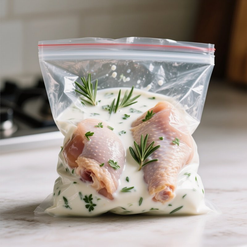 Marinating Raw Chicken Thighs In Ziplock Bag With Herb Yogurt Marinate