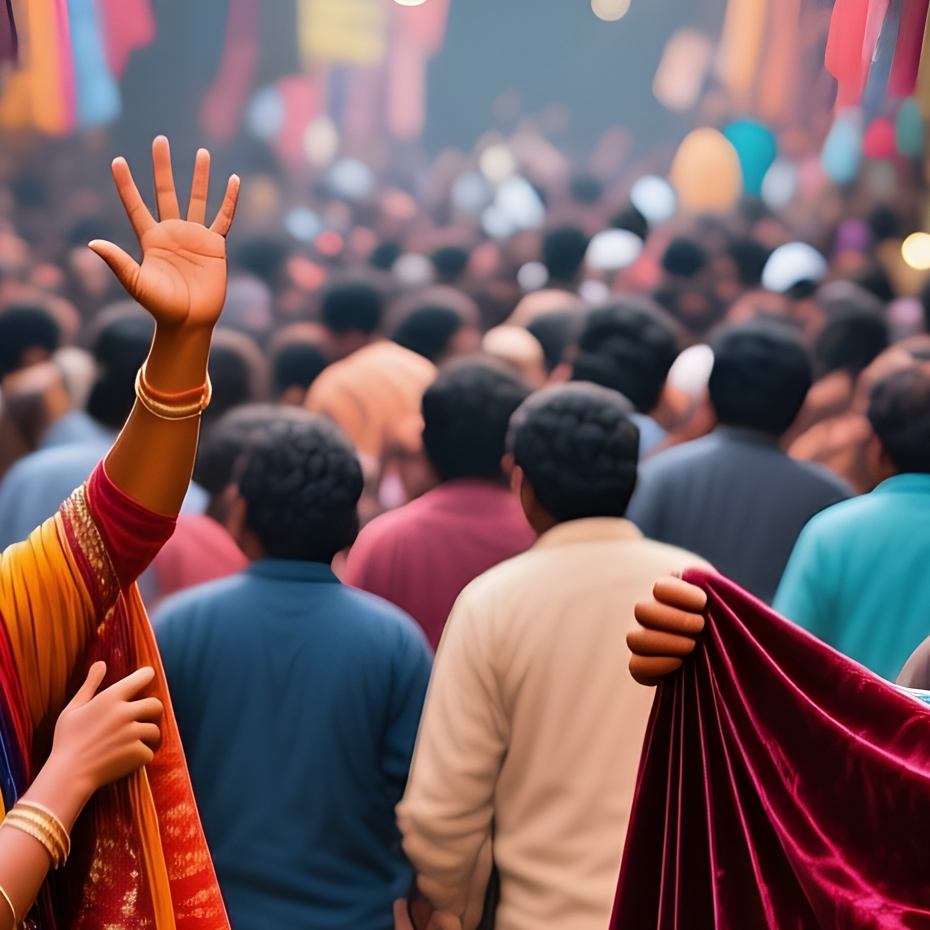 Market Square Dense Crowds Between Stalls Cloth Merchants Praising Their Fabrics - Full Resolution Quality Preview