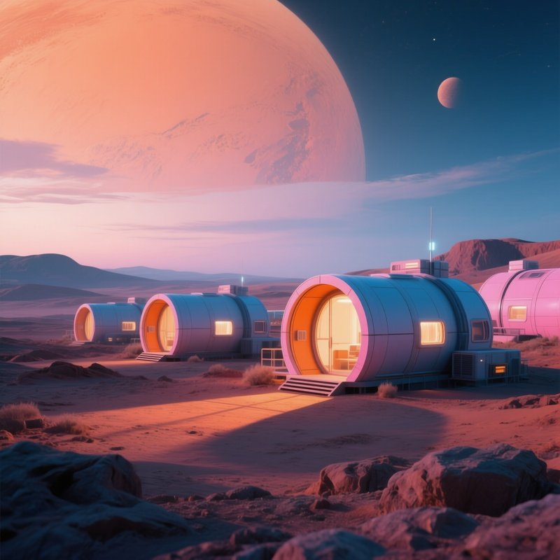 Mars Colony Domes At Dusk