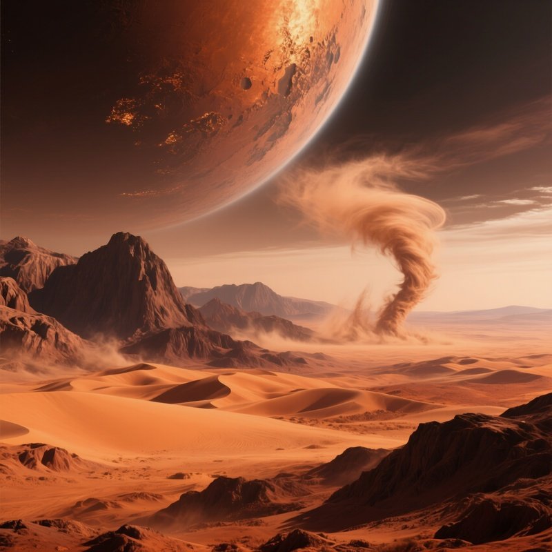 Mars Copper Sky Dunes Mountains Dust Devils Science Fiction