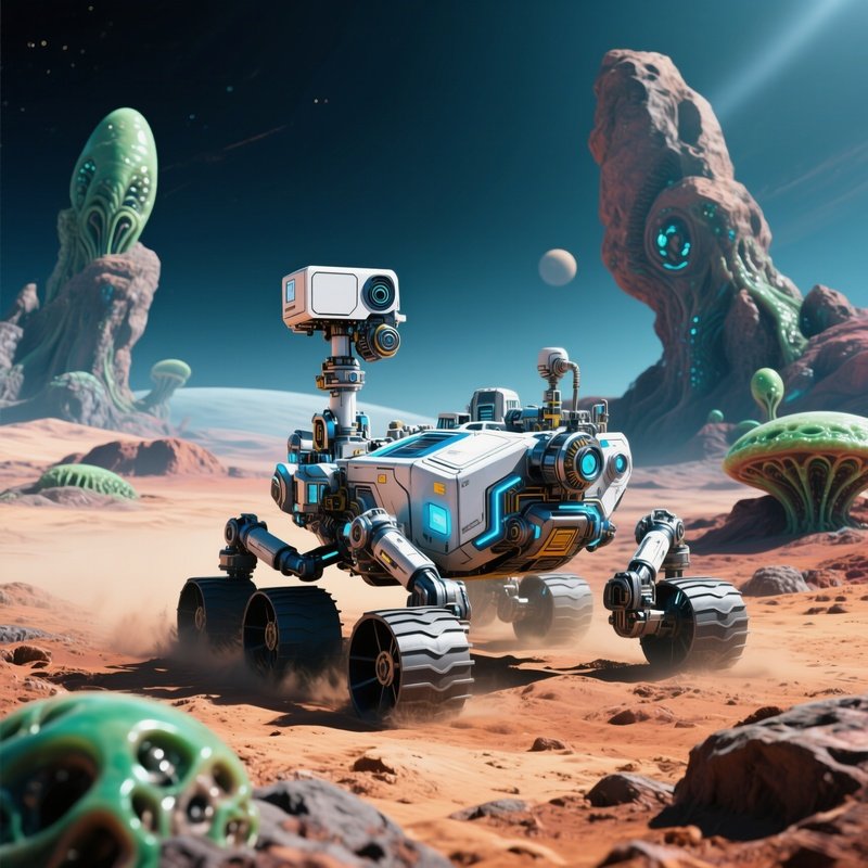 Mars Rover Exploring Rocks Science Fiction