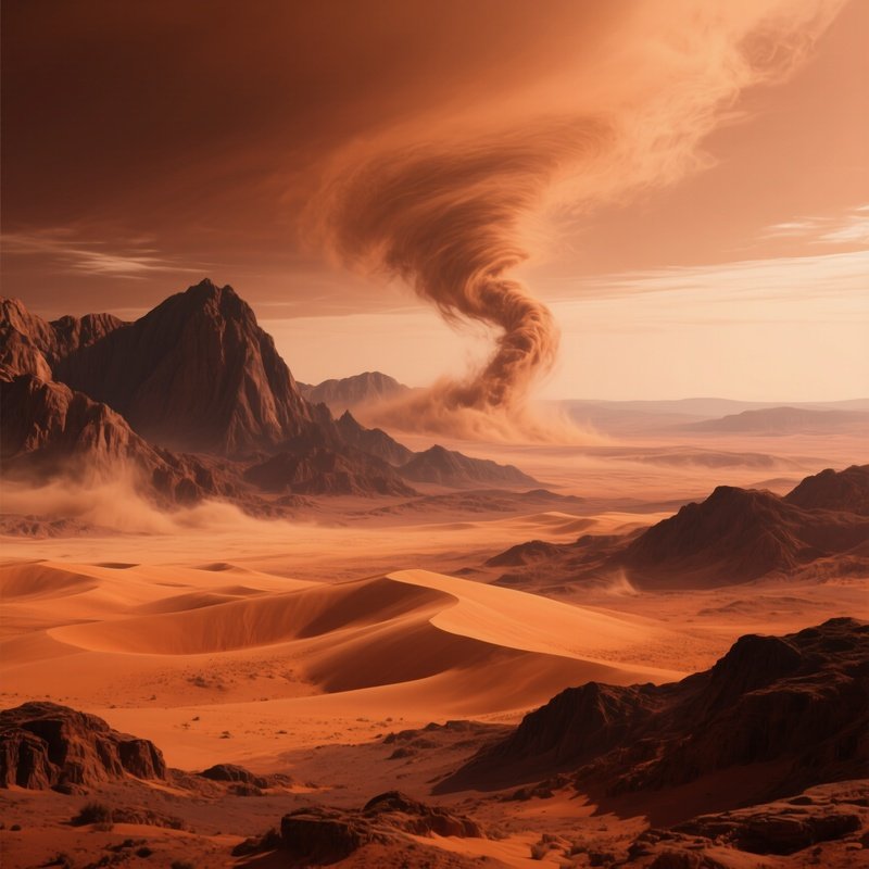 Mars Sunset Copper Sky Dunes Mountains Dust Devils