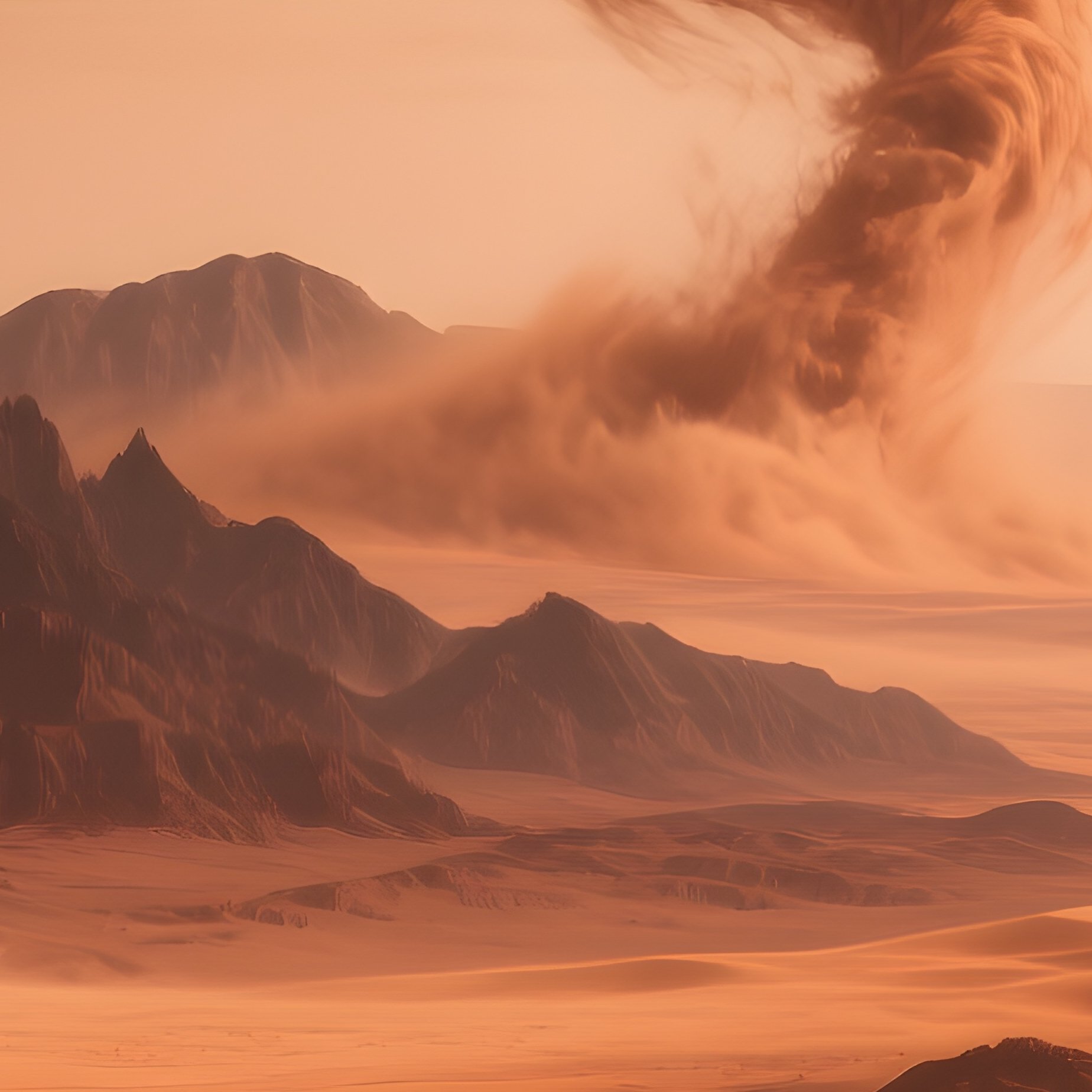 Mars Sunset Copper Sky Dunes Mountains Dust Devils - Full Resolution Quality Preview