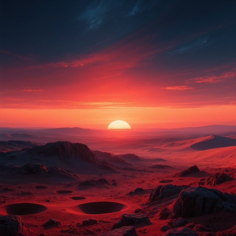 Martian Sunset Over Horizon Science Fiction
