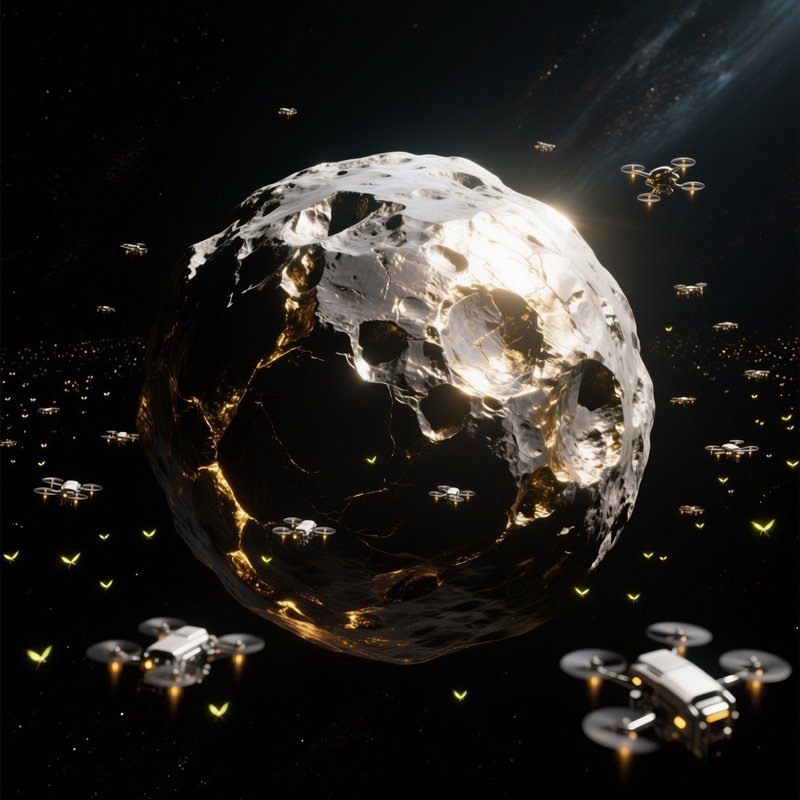 Massive Metallic Asteroid With Drones