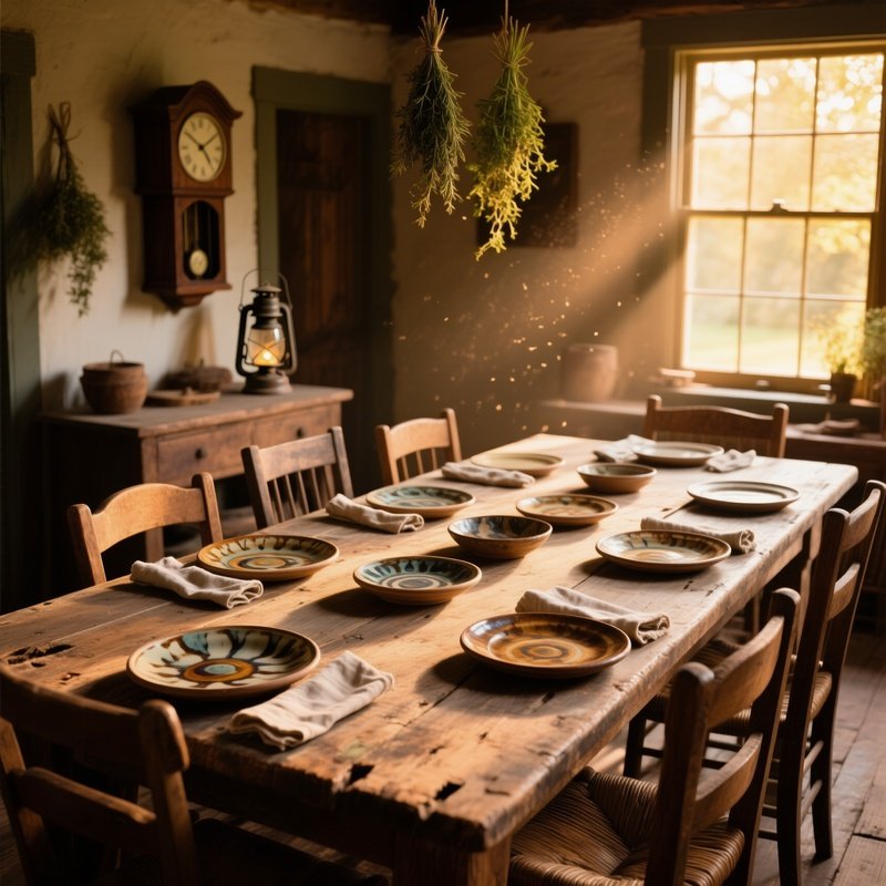 Massive Rustic Oak Farmhouse Table Family Dinner