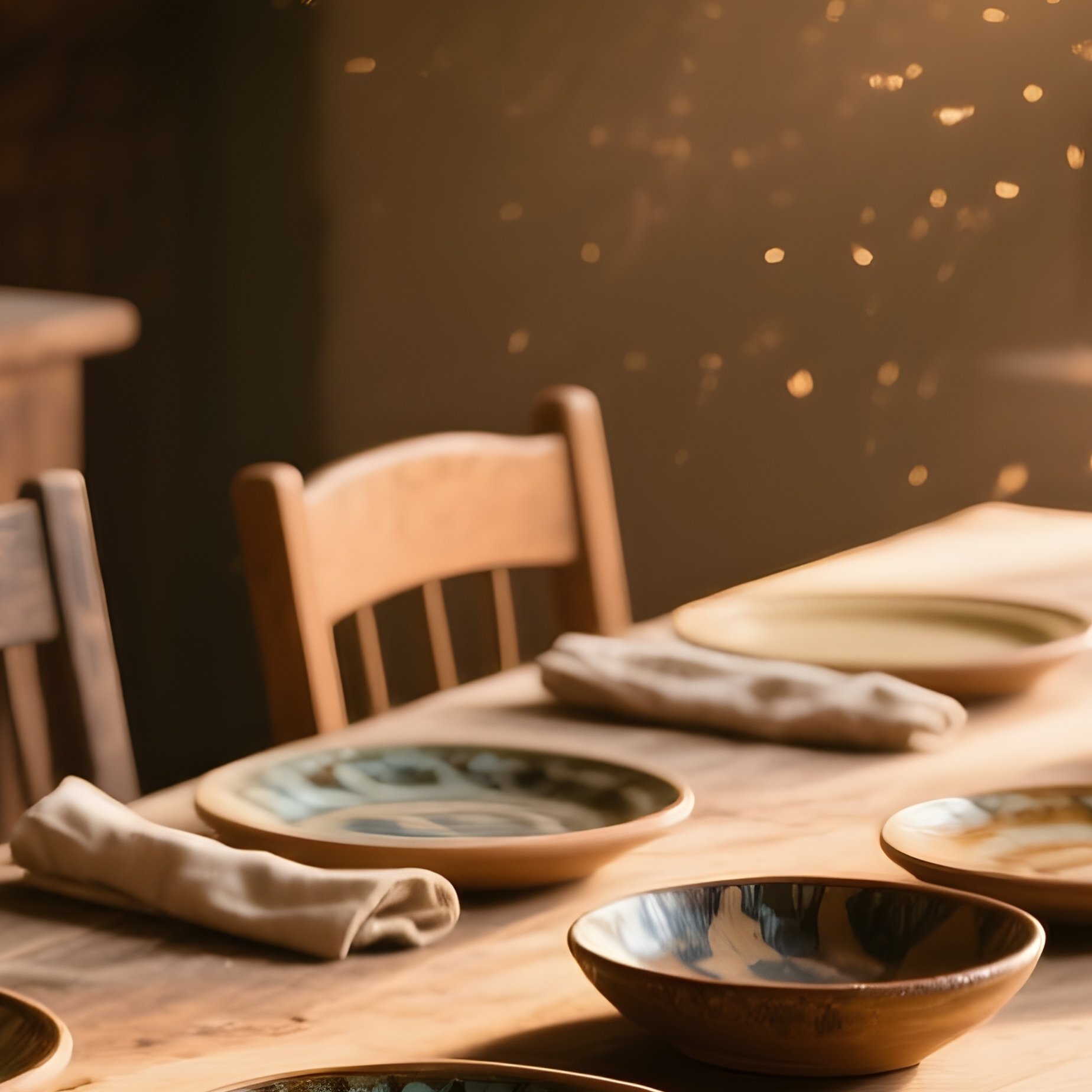 Massive Rustic Oak Farmhouse Table Family Dinner - Full Resolution Quality Preview