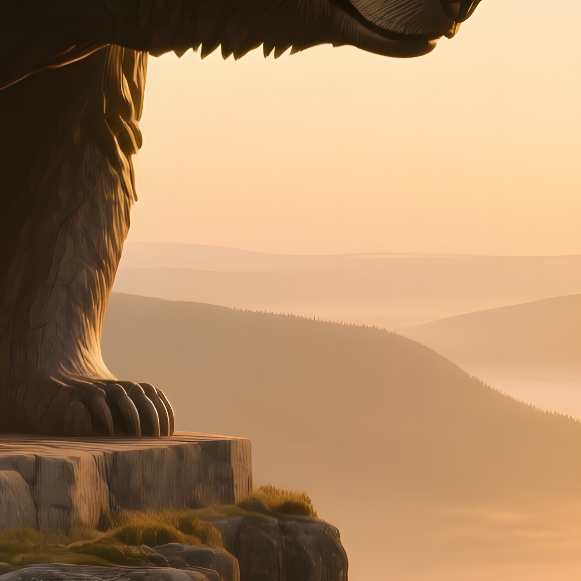 Massive Stone Bear Overlooking Misty Valley At Dawn - Full Resolution Quality Preview