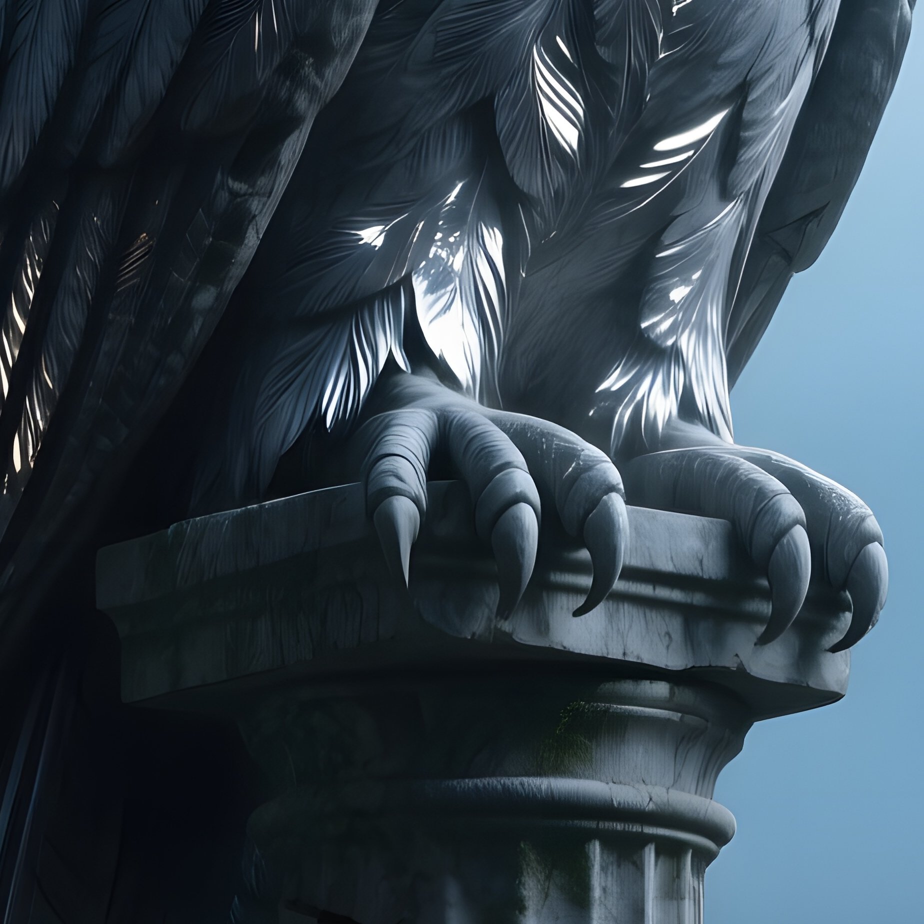 Massive Stone Owl On Broken Column At Twilight - Full Resolution Quality Preview