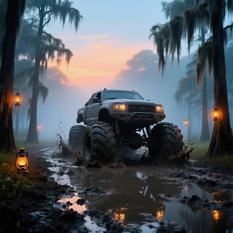 Matte Gray Monster Truck Swamp Dawn