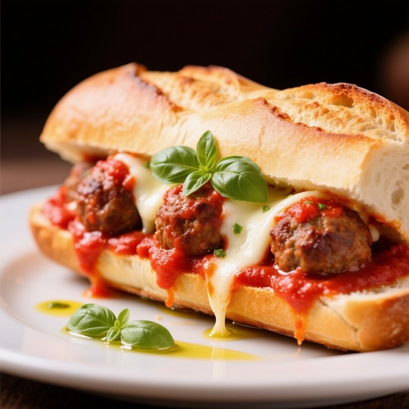 Meatball Sub Baguette With Meatballs Marinarasauce And Mozzarella