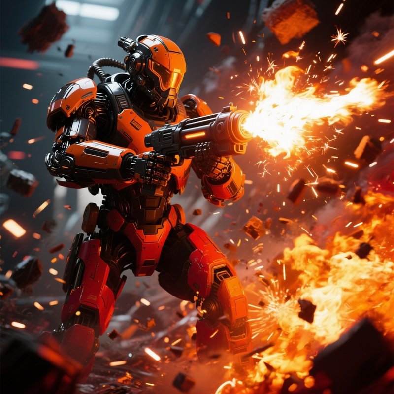 Mechanical Armor Armed With Flame Thrower