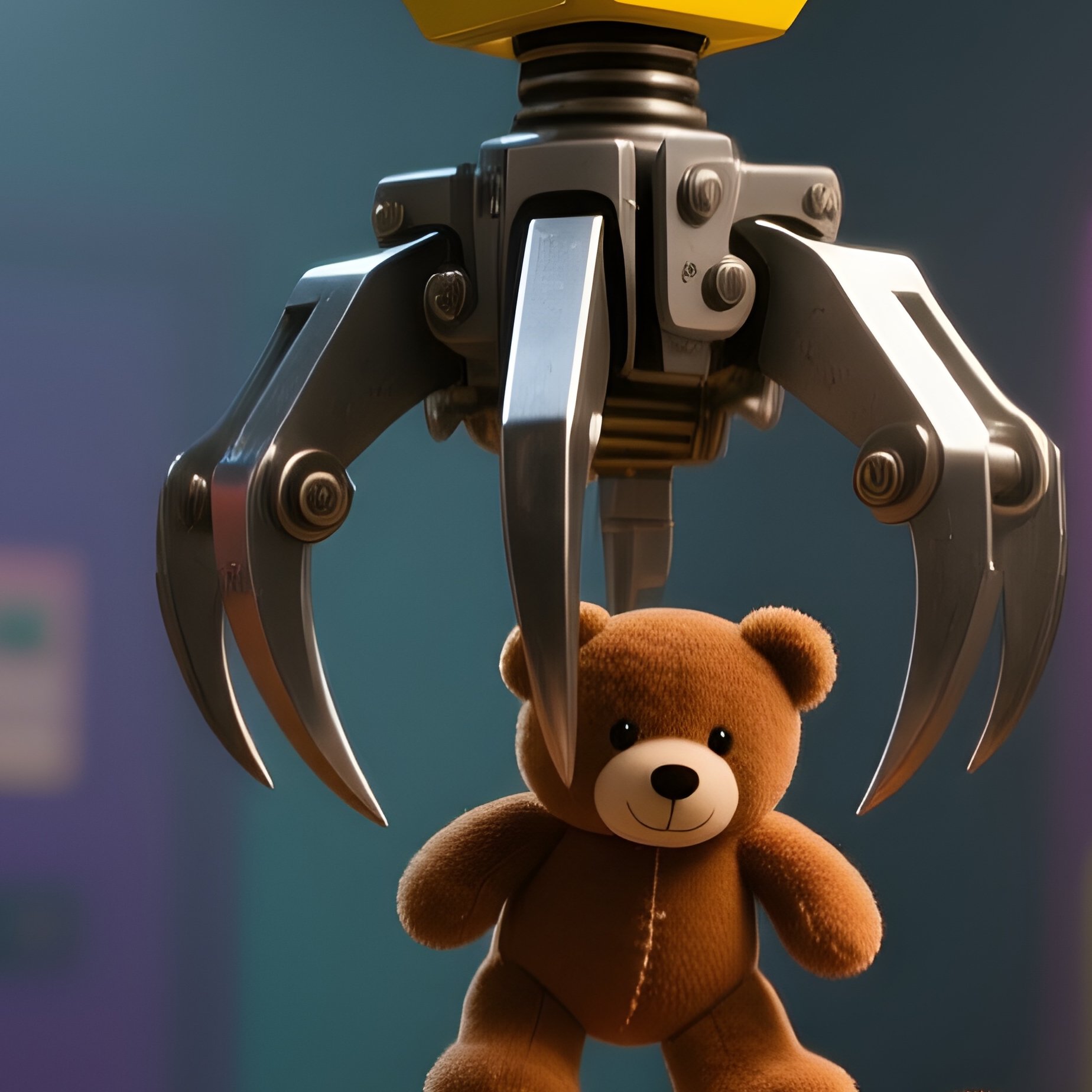 Mechanical Claw Machine Crane Descending Towards Pile Of Generic Bears - Full Resolution Quality Preview