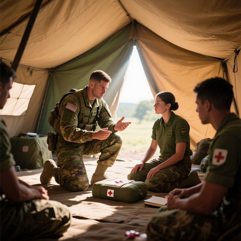 Medic Soldier Teaching First Aid Digital Render