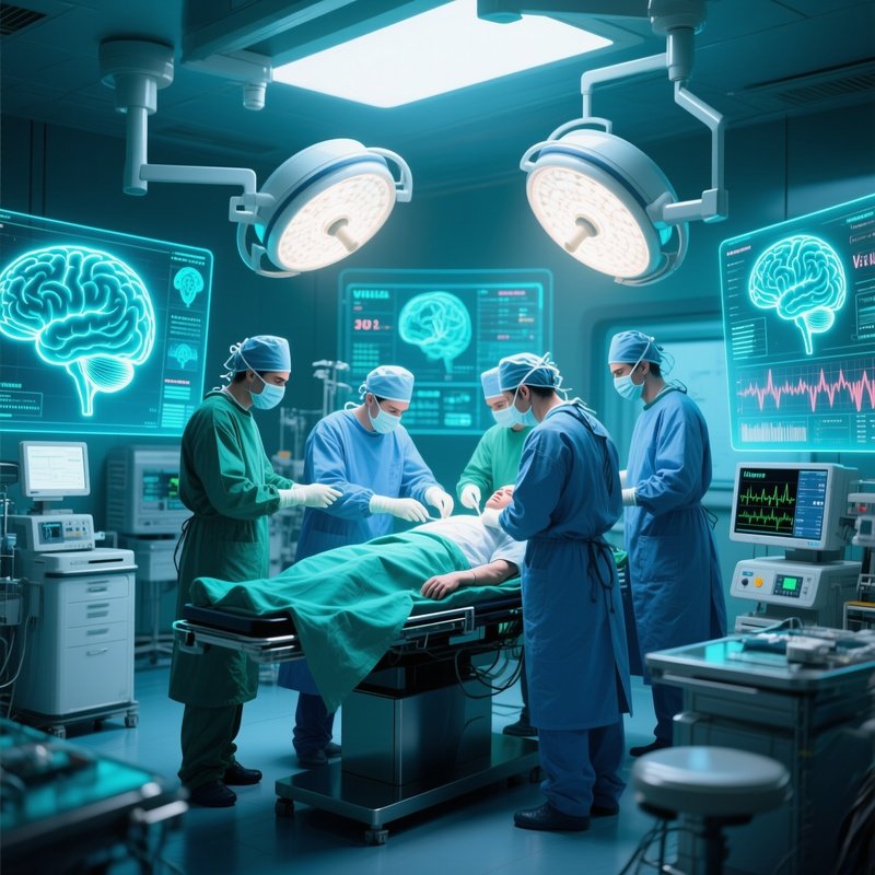 Medical Professionals Performing Surgery In A Futuristic Setting