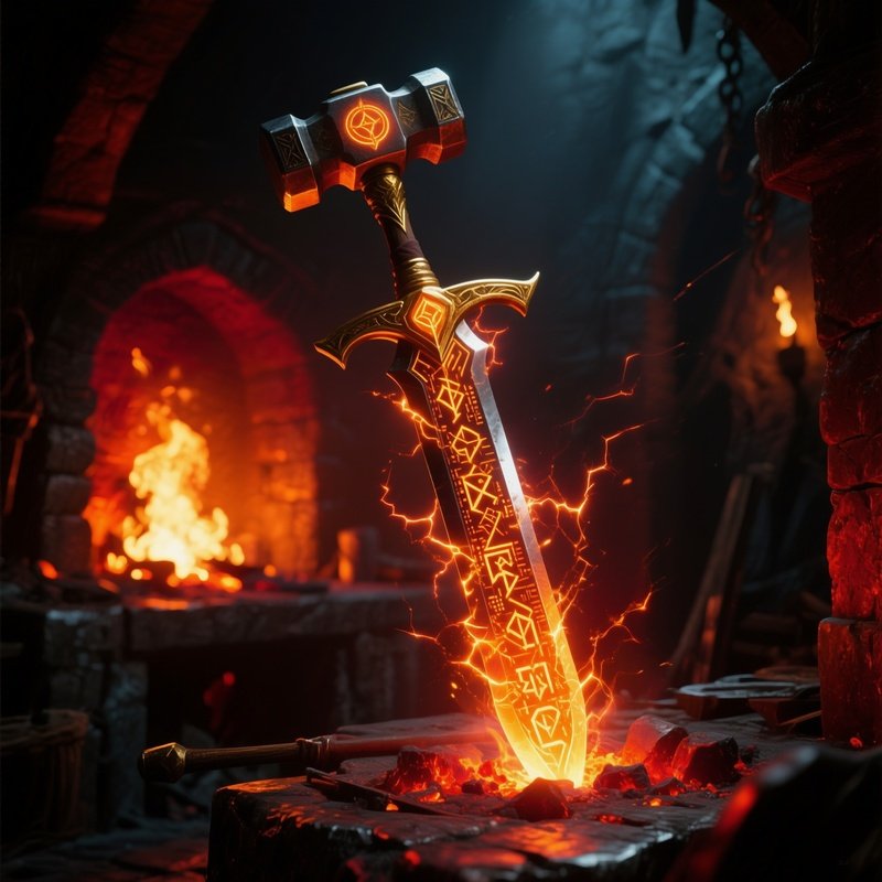 Medieval Forge Enchanted Hammer Sword With Digital Curse