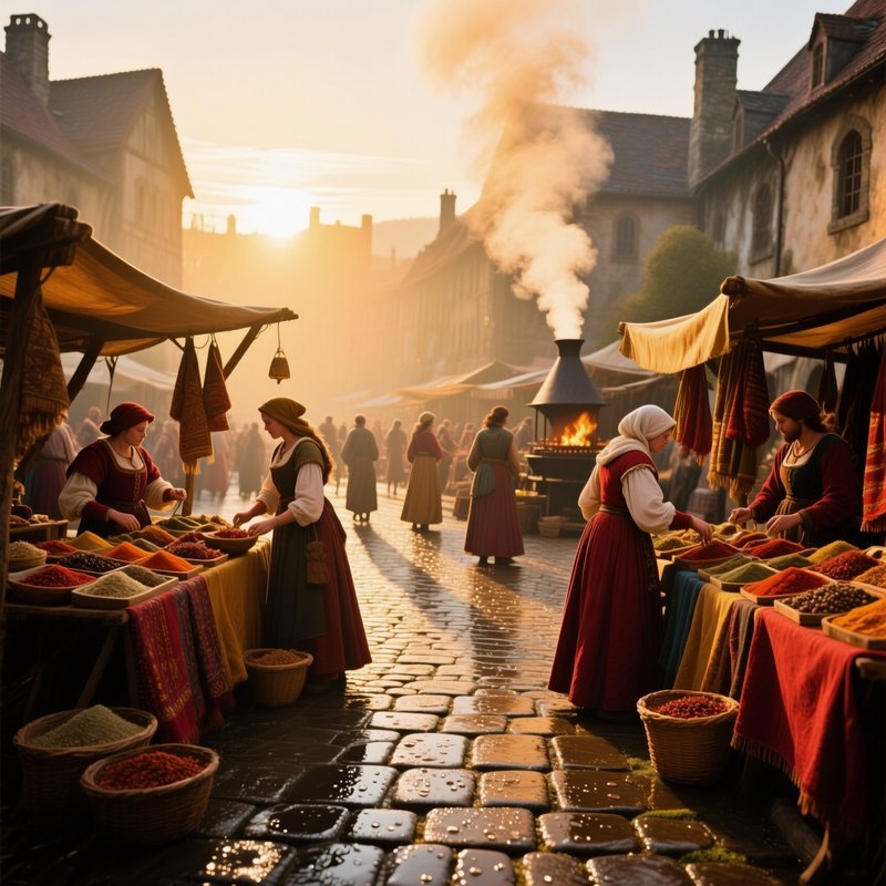 Medieval Market Square At Sunrise